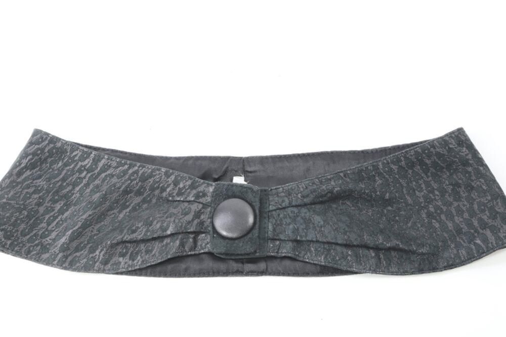 Vintage Dark Charcoal Grey Textured Fabric Bow Waist Belt Wide Cinch Belt Size L